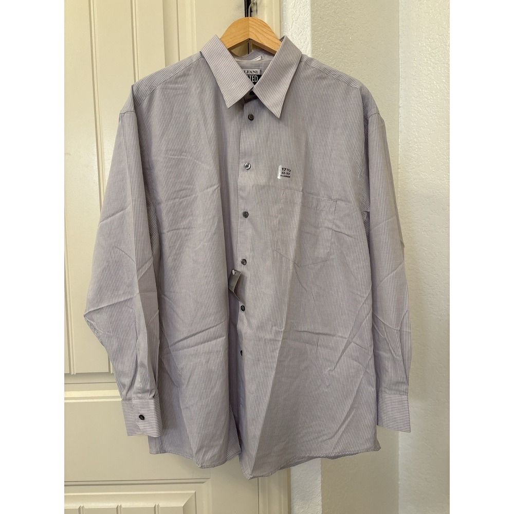 Alfani Fitted Gray/White Striped Dress Shirt 17.5‎ Neck 32/33 Sleeve